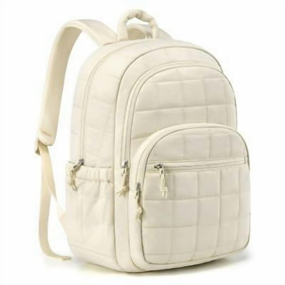 CROPD Quilted College Laptop Backpack for Women, Water-Resistant Daypack for 15.6 Inch Laptop