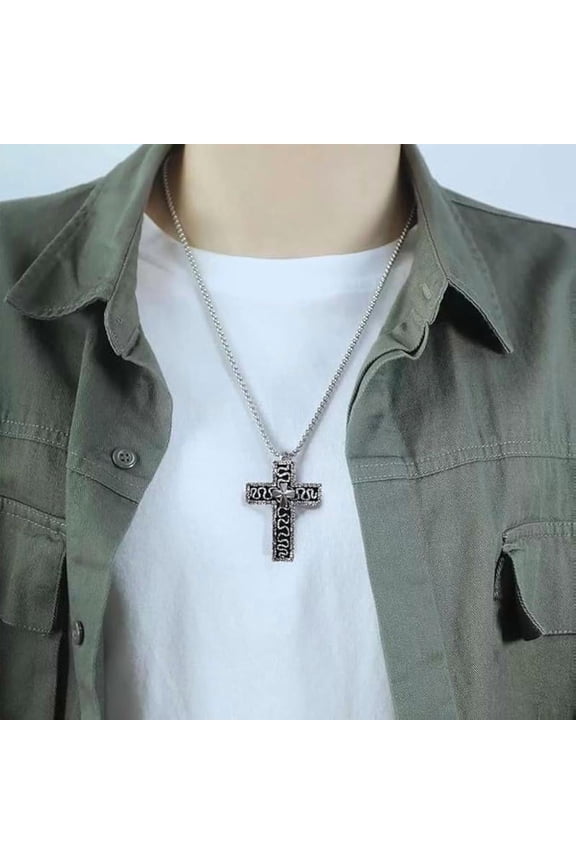 Squids Necklace Game, Thanos Necklace, Cross-Shaped Necklaces with Secret Compartment, Squid Thanos game cross Pendant Necklaces, Stainless steel material, No Gemstone