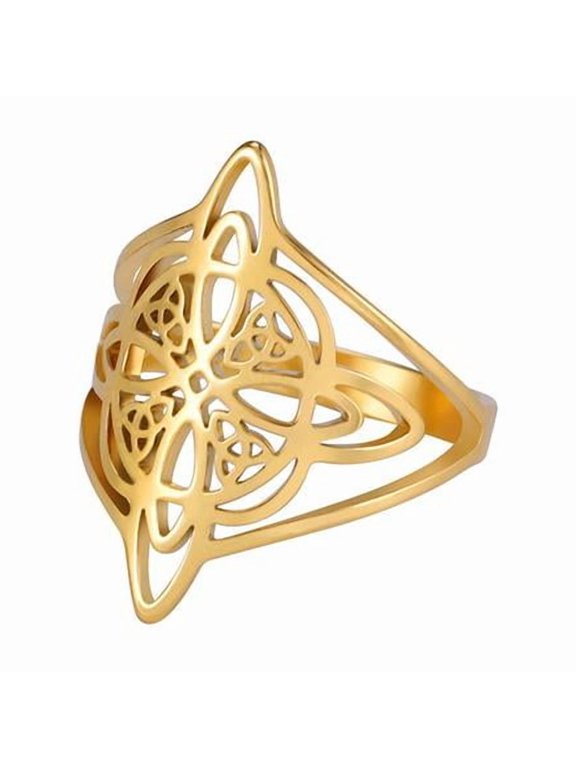 Witches Knot Ring for Women Stainless Steel Witchcraft Celtic Amulet Ring Quaternary Celtic Knot Ring Vintage Jewelry Gift for Women