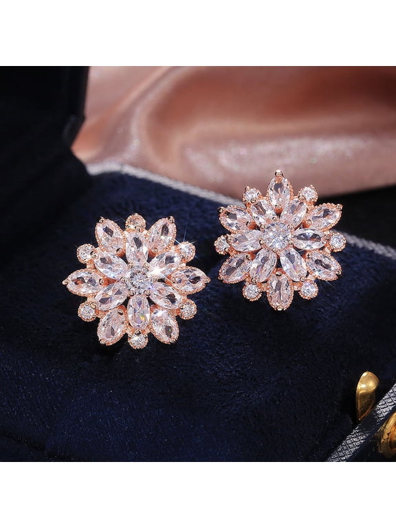 Women‘s Gold Copper Sunflower Ear Studs - Double Layer Fashion Earrings