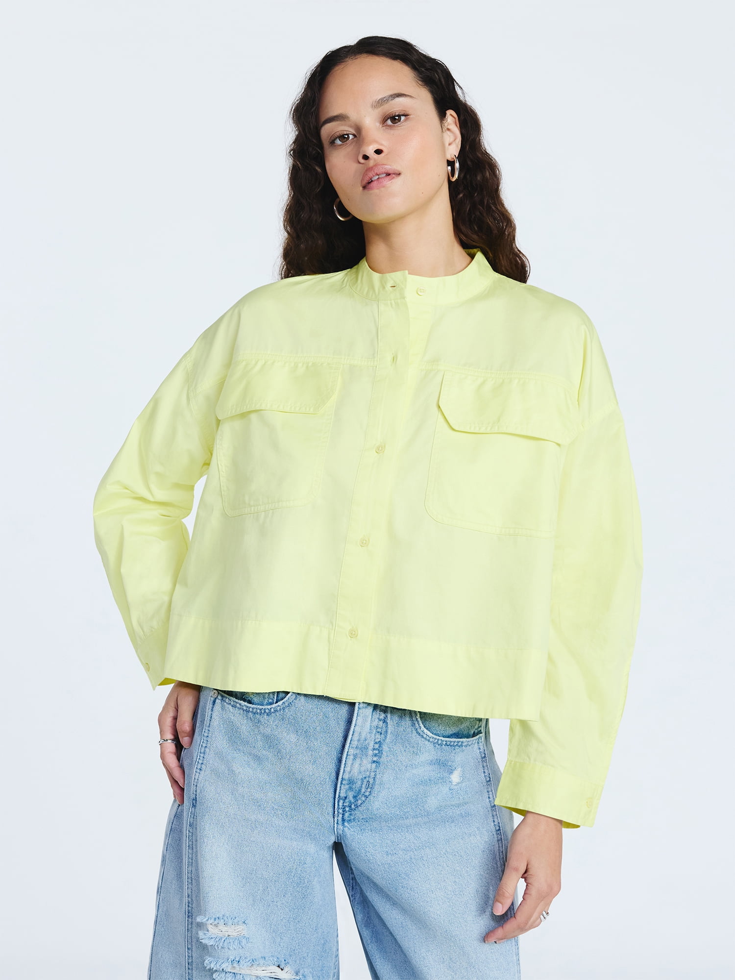 Scoop Women's and Women's Plus Cropped Oversized Button-Down Shirt, Sizes XS-4X