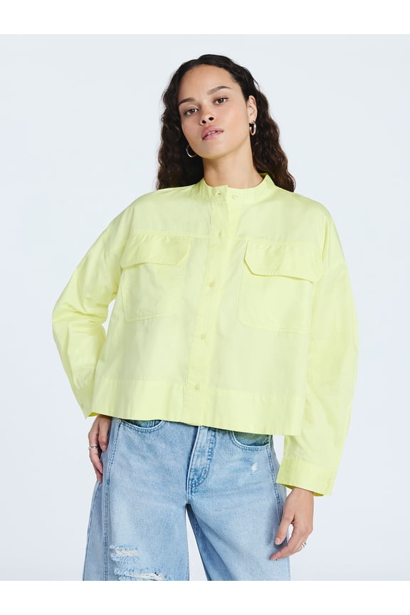 Women's and Women's Plus Cropped Oversized Button-Down Shirt, Sizes XS-4X