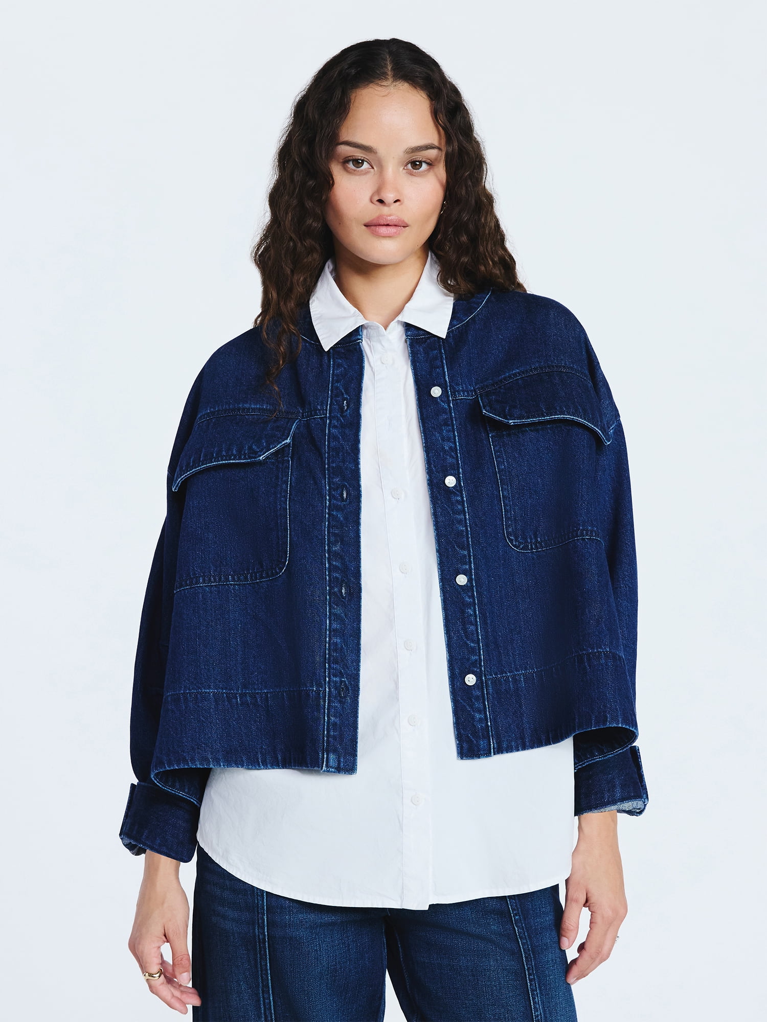Scoop Women's and Women's Plus Cropped Oversized Button-Down Shirt, Sizes XS-4X