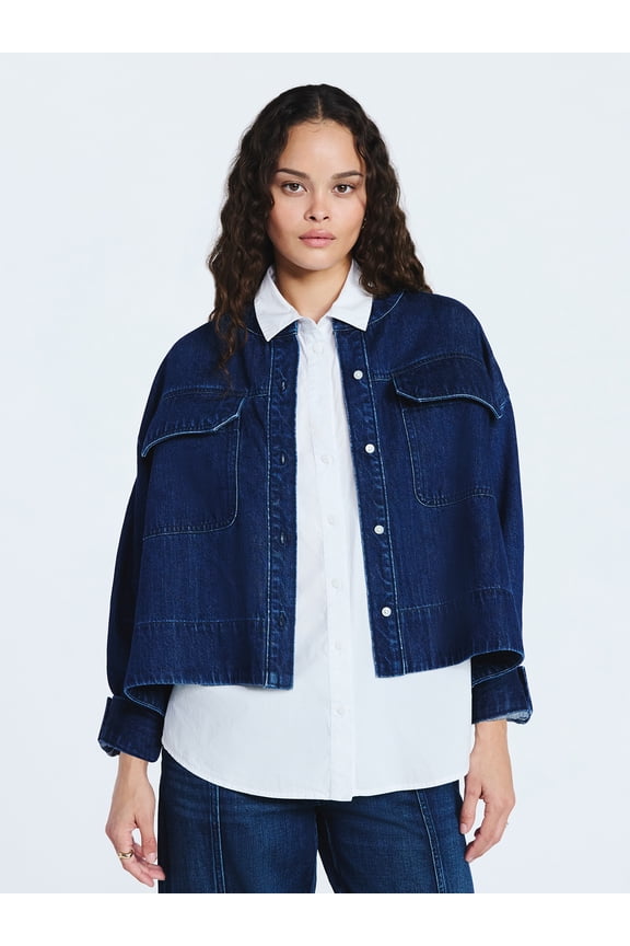 Women's and Women's Plus Cropped Oversized Button-Down Shirt, Sizes XS-4X