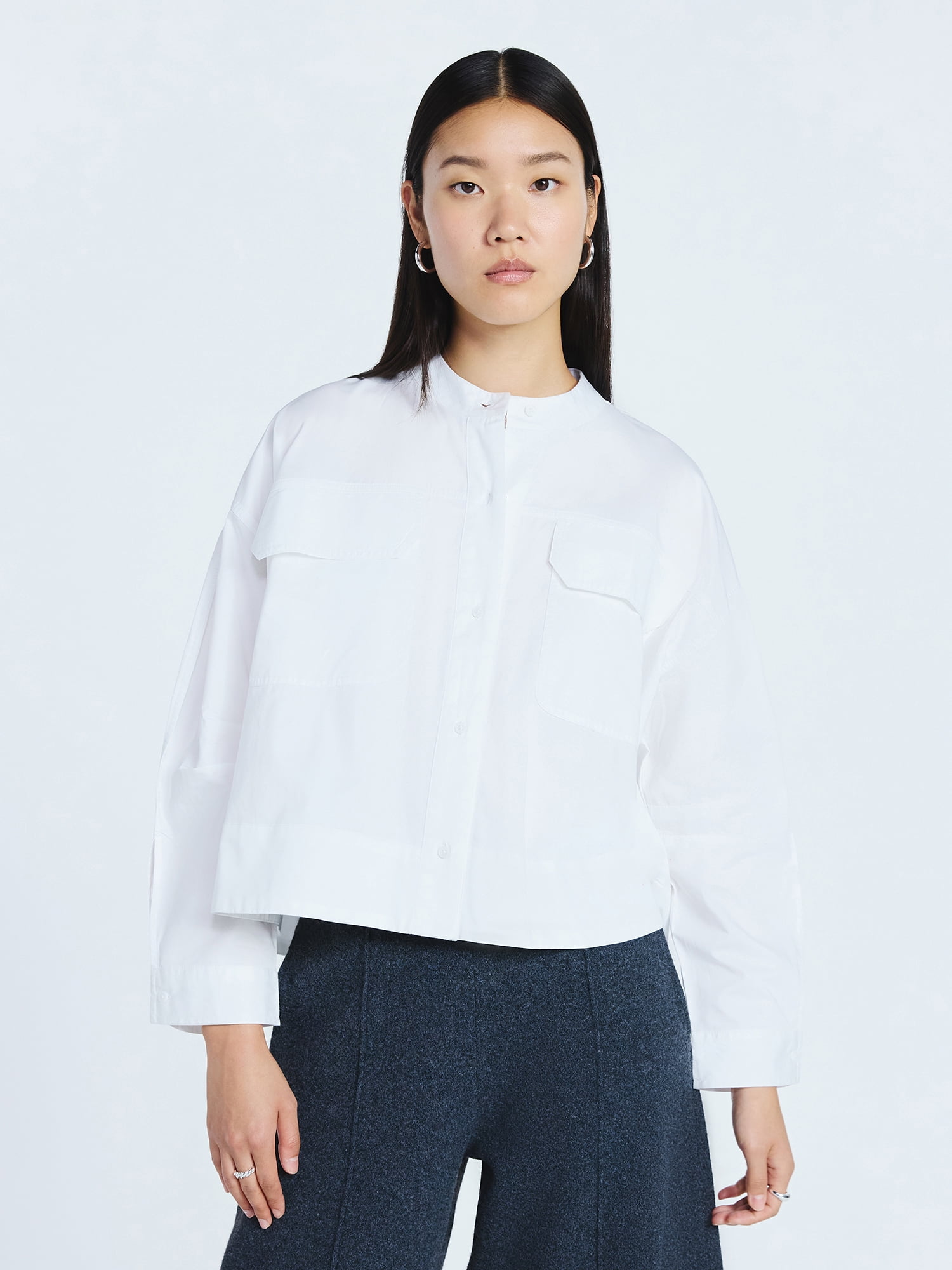 Scoop Women's and Women's Plus Cropped Oversized Button-Down Shirt, Sizes XS-4X