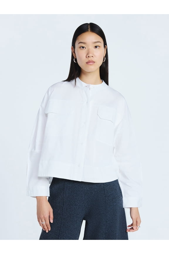 Women's and Women's Plus Cropped Oversized Button-Down Shirt, Sizes XS-4X
