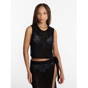 Cropped Crochet Knit Poncho with Side Ties, Women's