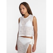 Cropped Crochet Knit Poncho with Side Ties, Women's