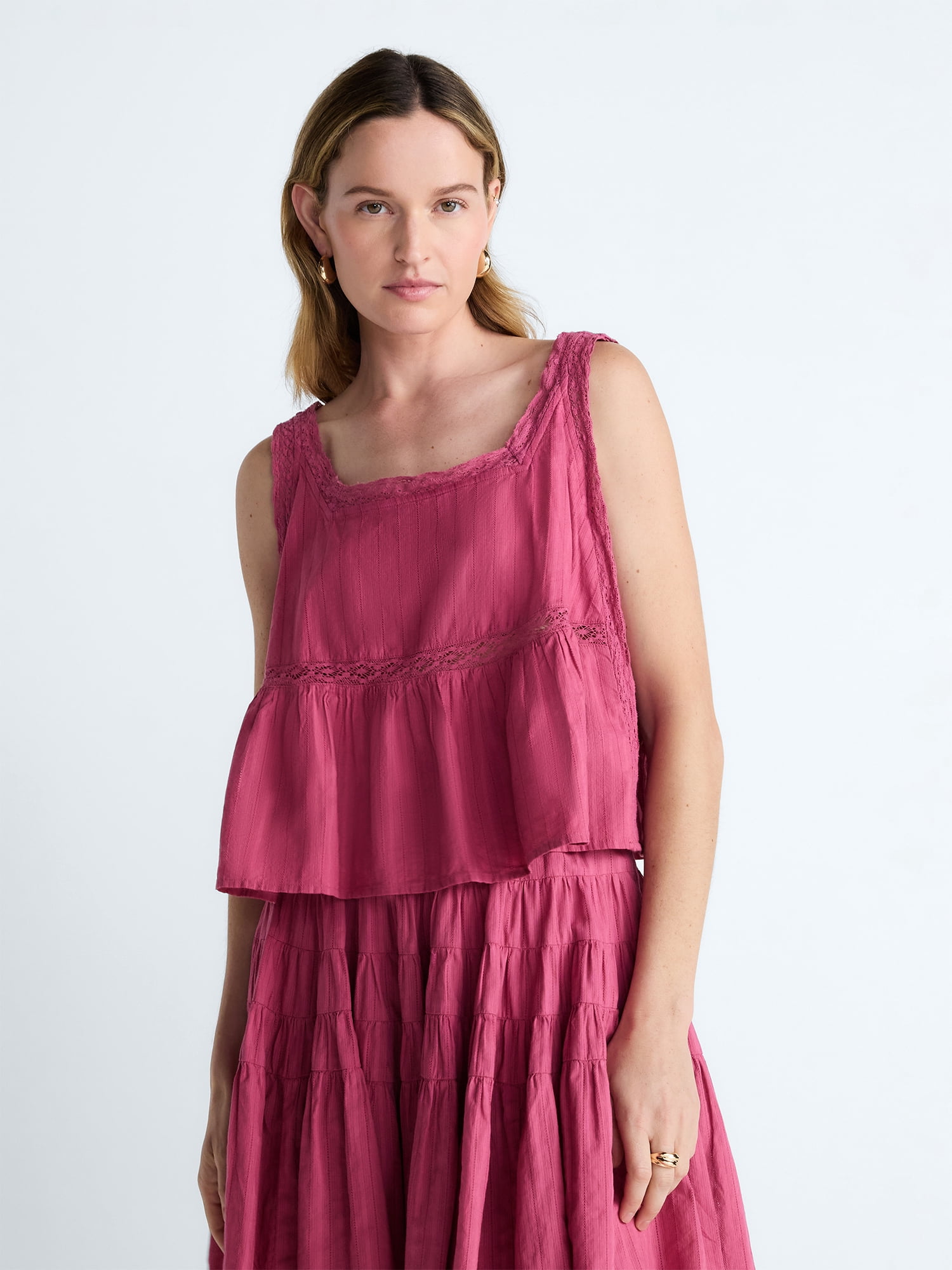 Scoop Women's and Women's Plus Cropped Lace Tank Top, Sizes XS-4X