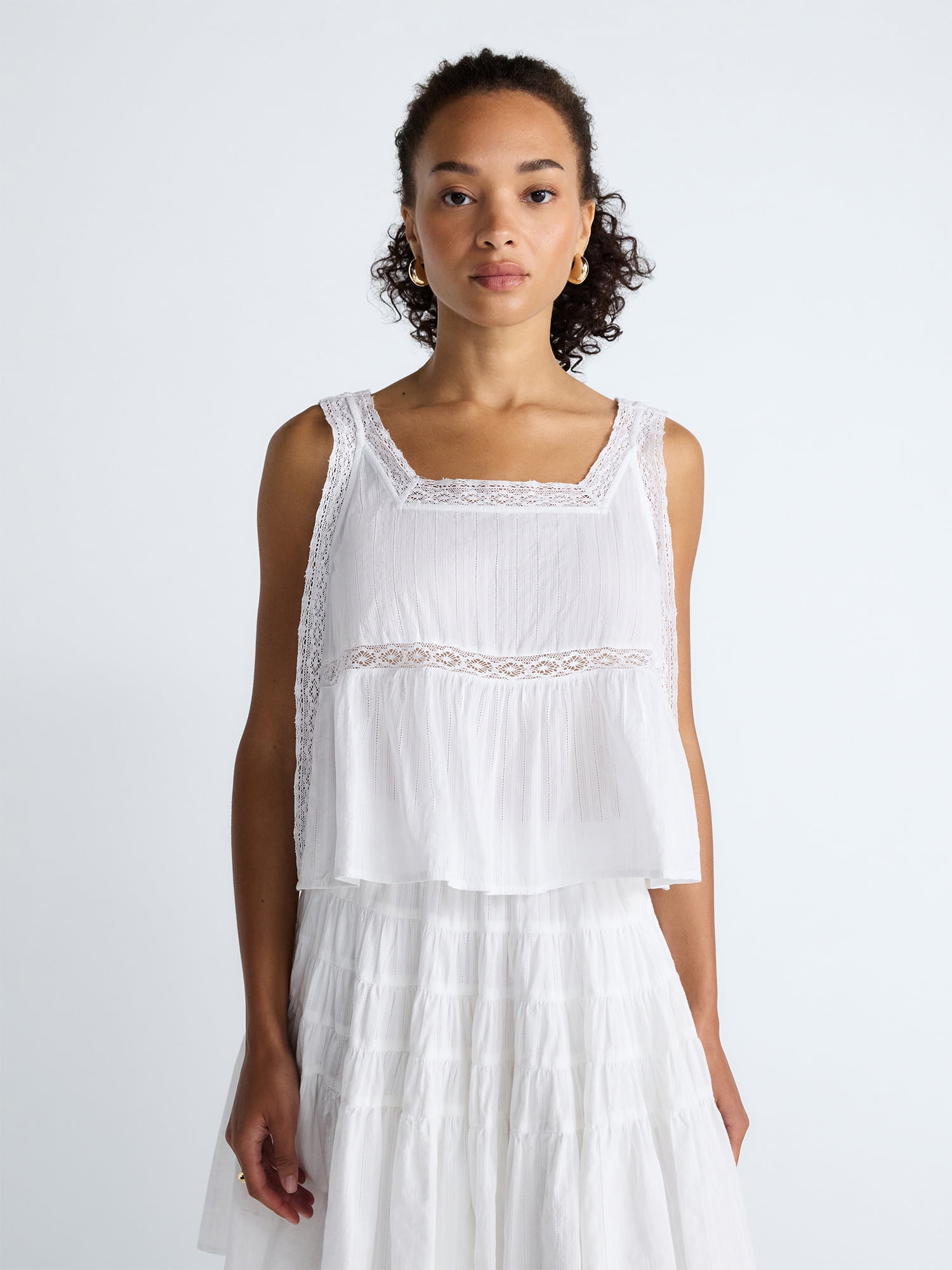 Scoop Women's and Women's Plus Cropped Lace Tank Top, Sizes XS-4X