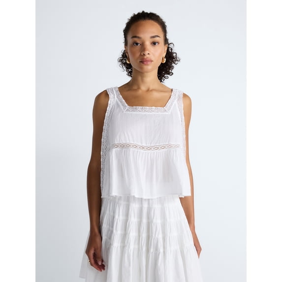 Scoop Women's and Women's Plus Cropped Lace Tank Top, Sizes XS-4X