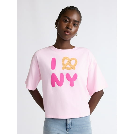 Scoop Women’s and Women’s Plus Cotton Cropped New York Graphic Tee, Sizes XS-4X
