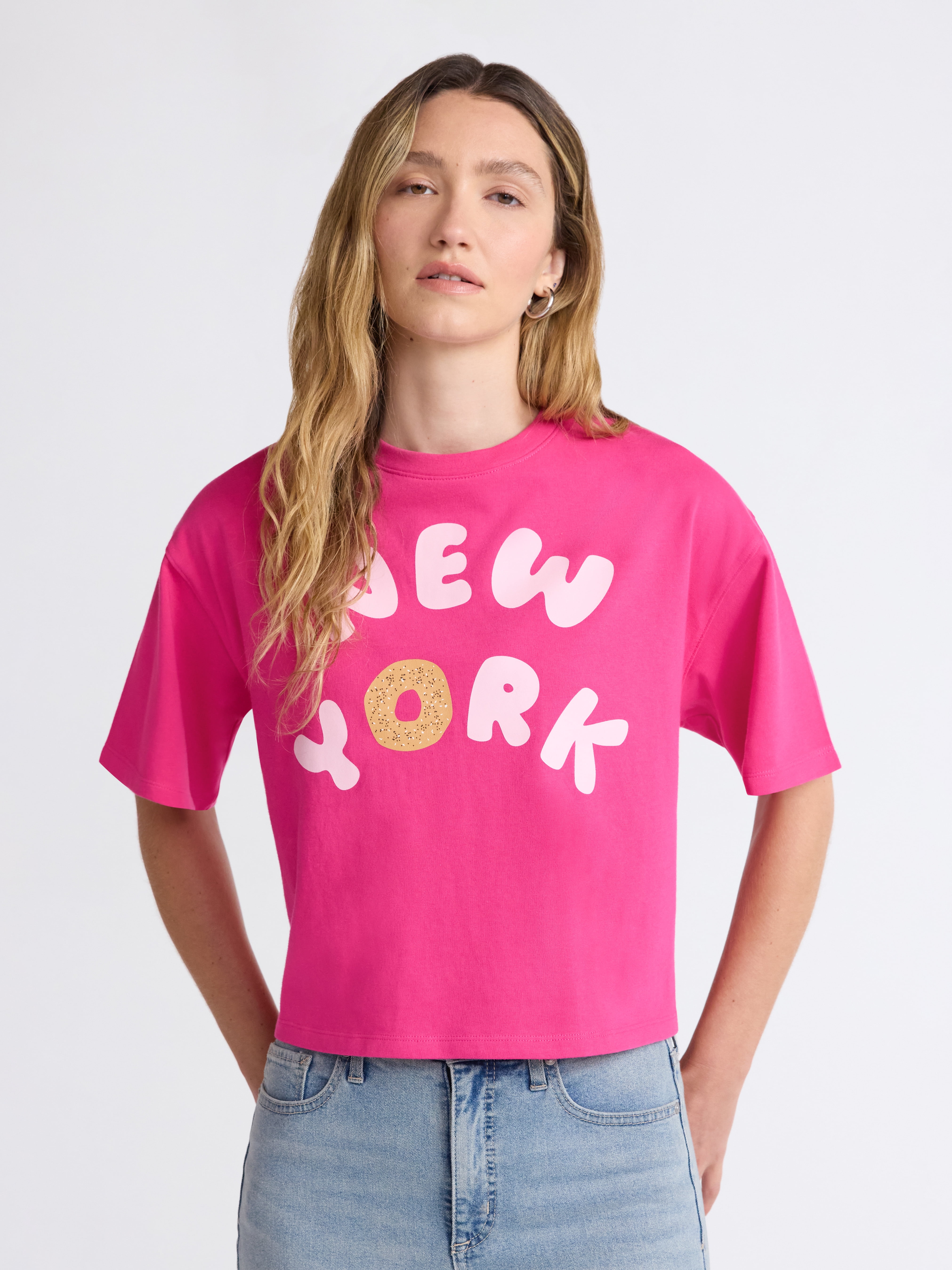 Scoop Women’s and Women’s Plus Cotton Cropped New York Graphic Tee, Sizes XS-4X