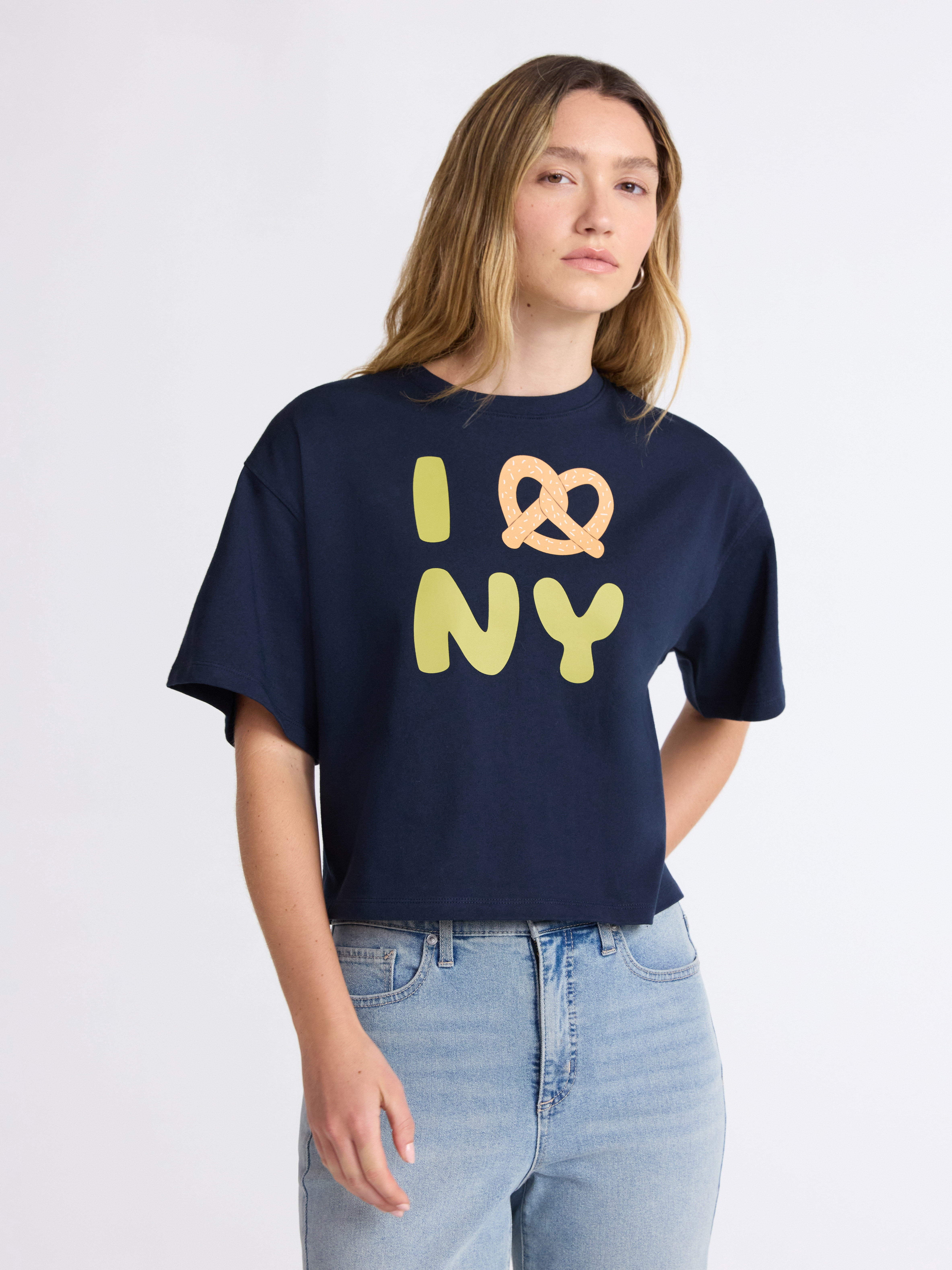 Scoop Women’s and Women’s Plus Cotton Cropped New York Graphic Tee, Sizes XS-4X