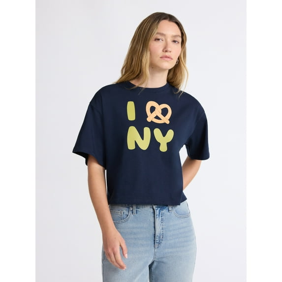 Scoop Women’s and Women’s Plus Cotton Cropped New York Graphic Tee, Sizes XS-4X