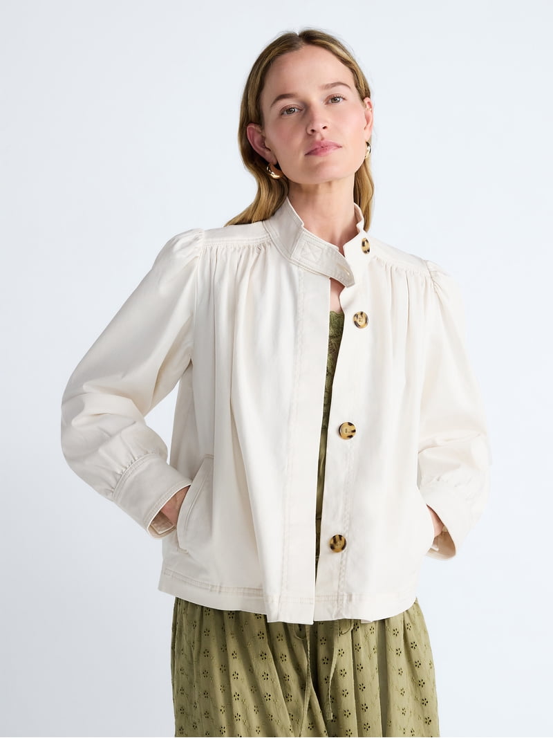 Scoop Women's Cropped Ruched Jacket, Sizes XS-XXL - Walmart.com