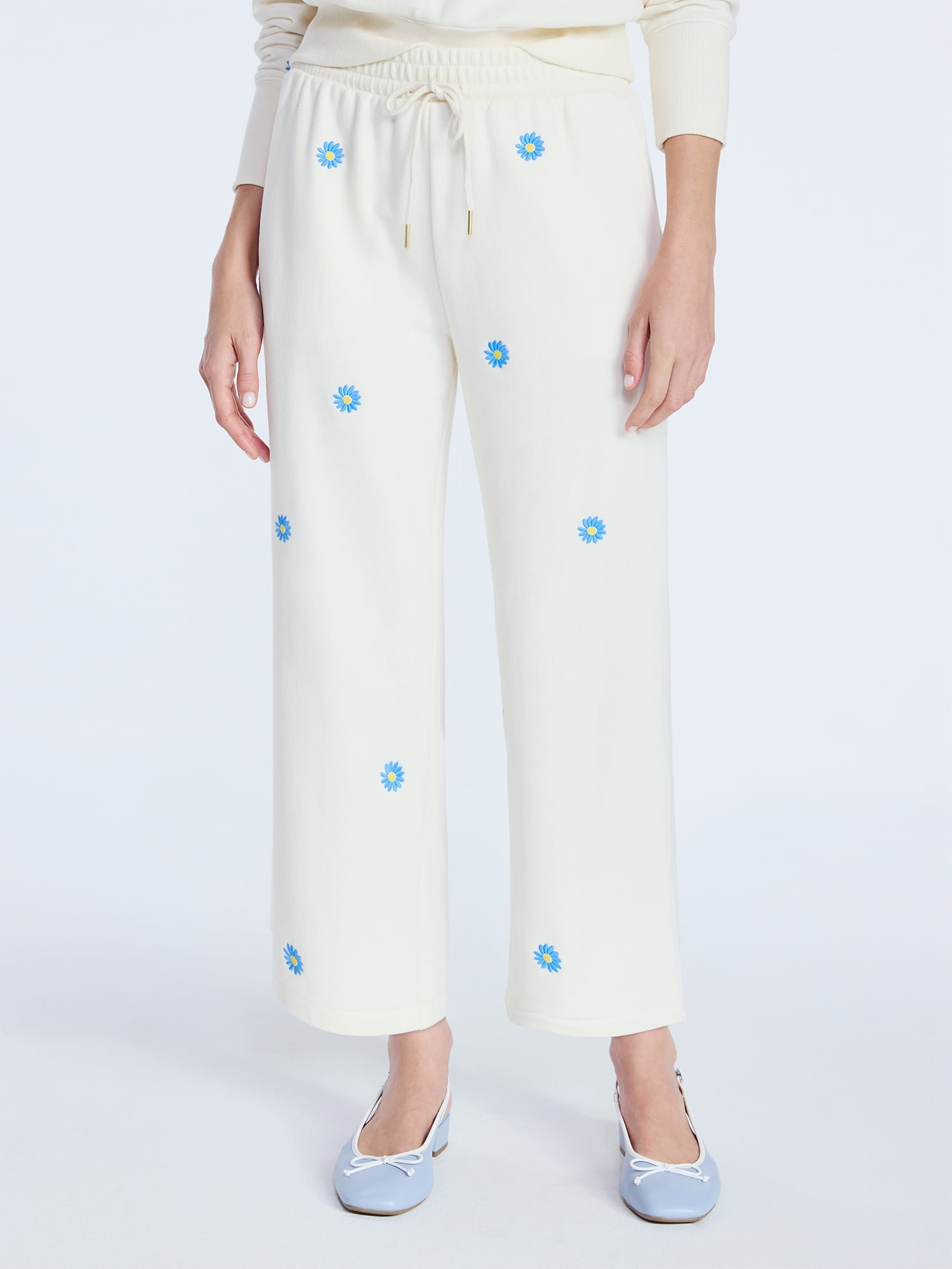 Free Assembly Women's and Women's Plus Embroidered Cropped Sweatpants, 23" Inseam, Sizes XS-4X