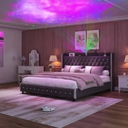 CROS Full Size LED Platform Bed with Smart Lighting, Starry Sky Projector, USB Charging, Easy Assembly, No Box Spring Needed