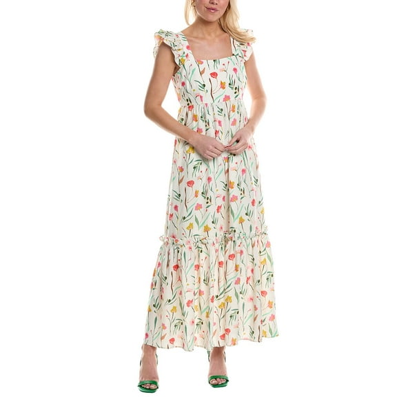 CROSBY by Mollie Burch womens  Byrdie Linen-Blend Midi Dress, xs, White