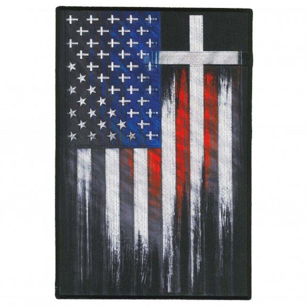 CROSS USA FLAG LARGE PATCH - Cross Designed inside US Flag, Thread Iron-On Heat Sealed / Sew-On PATCH - 7.5" x 11" - image 1 of 1