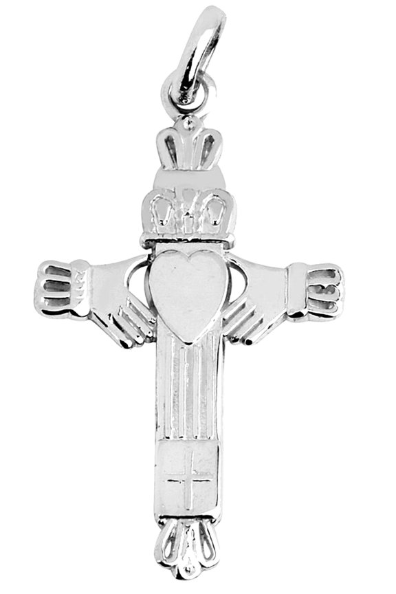 CROSS WITH CLADDAGH WHITE GOLD : 14K