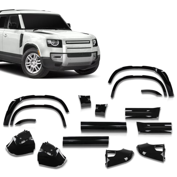 CROSSDESIGN Body Kit Trim Bumper Corner Side Skirts 16Pcs Compatible with Defender L663 110 2020-2024 Gloss Black