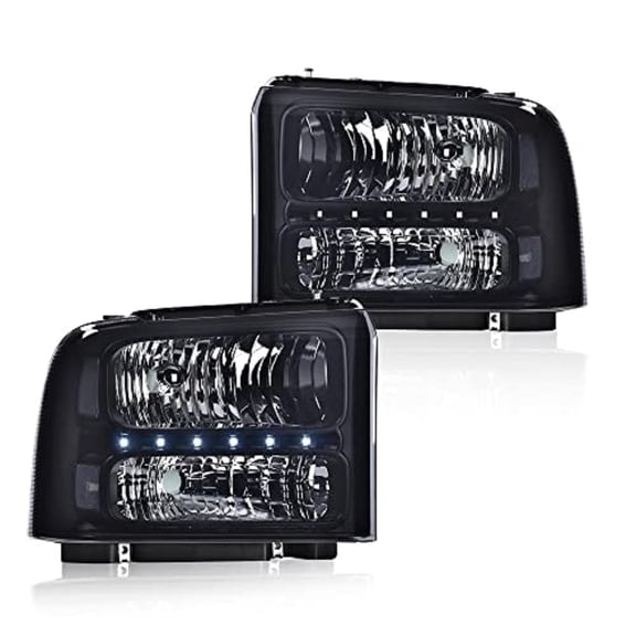 CROSSDESIGN 2Pcs LED DRL Headlights Assembly Fit for Ford Excursion 2005/Ford F250 F350 F450 F550 Super Duty 2005-2007