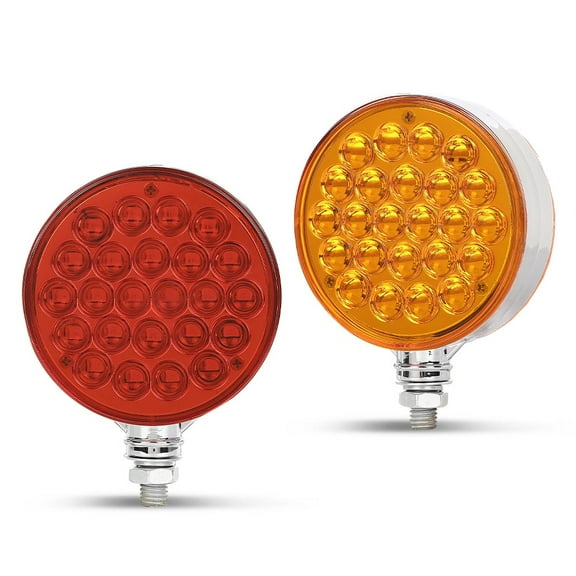 CROSSDESIGN 2X Amber/Red 4" Round Double Face 48 LED Pedestal Fender Brake Turn Signal Light