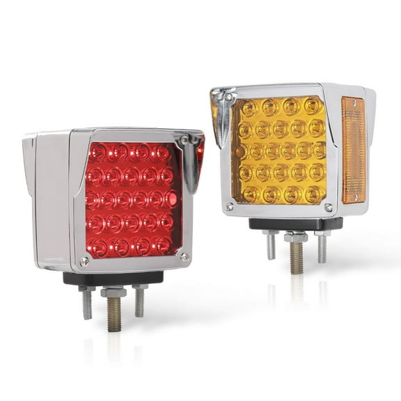 CROSSDESIGN 2X Amber+Red Square 57-LED Double Face Stud Mount Fender Turn Brake Tail Lights Fit for Truck, UTE, Trailers, Caravans, Campers, Buses