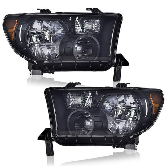 CROSSDESIGN 2X Black Headlights W/ Signal Light Fit for Toyota Tundra 2007-2013/Sequoia 2008-2017