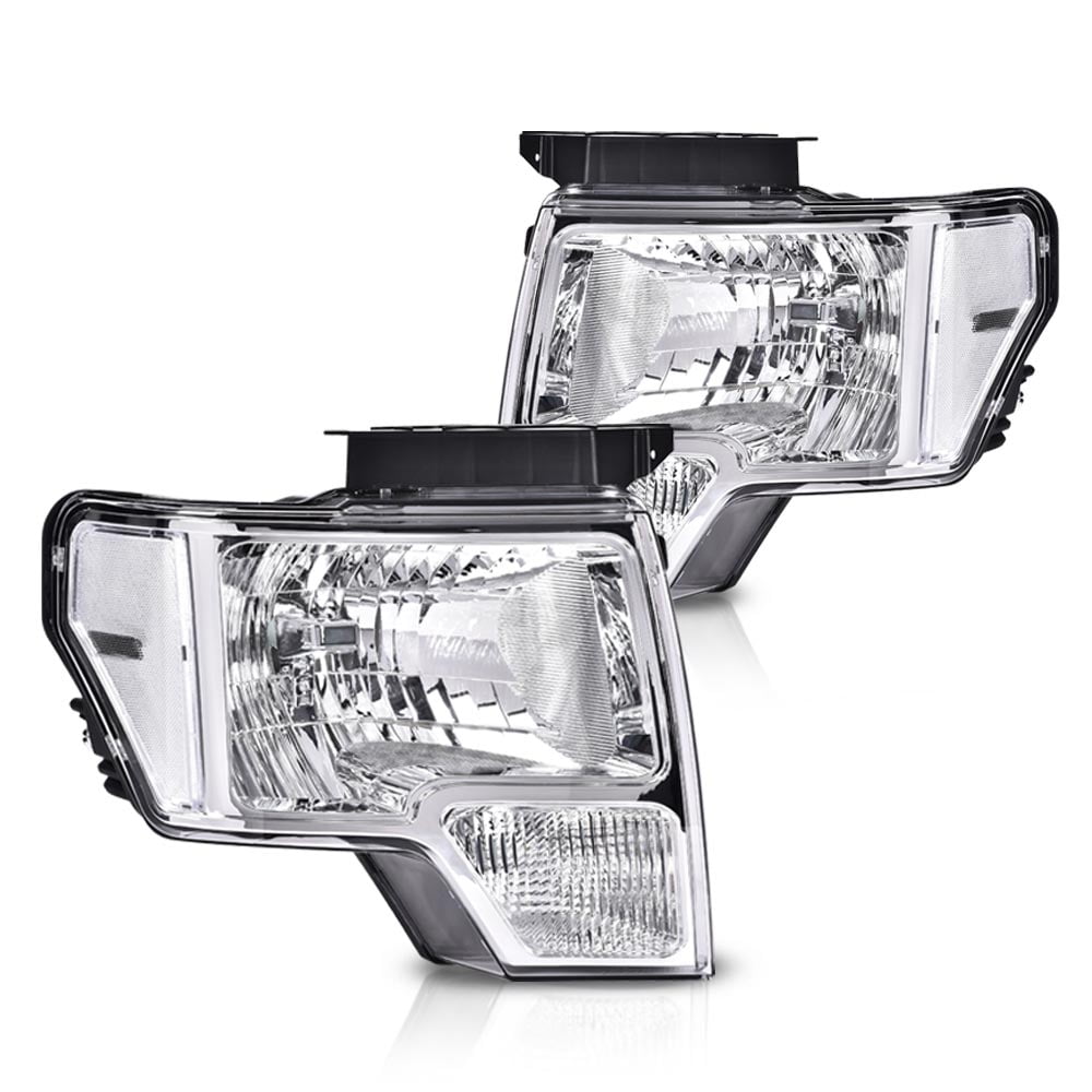 CROSSDESIGN 2x Chrome Housing Headlight Replacement Fit for 2009-2014 Ford F150