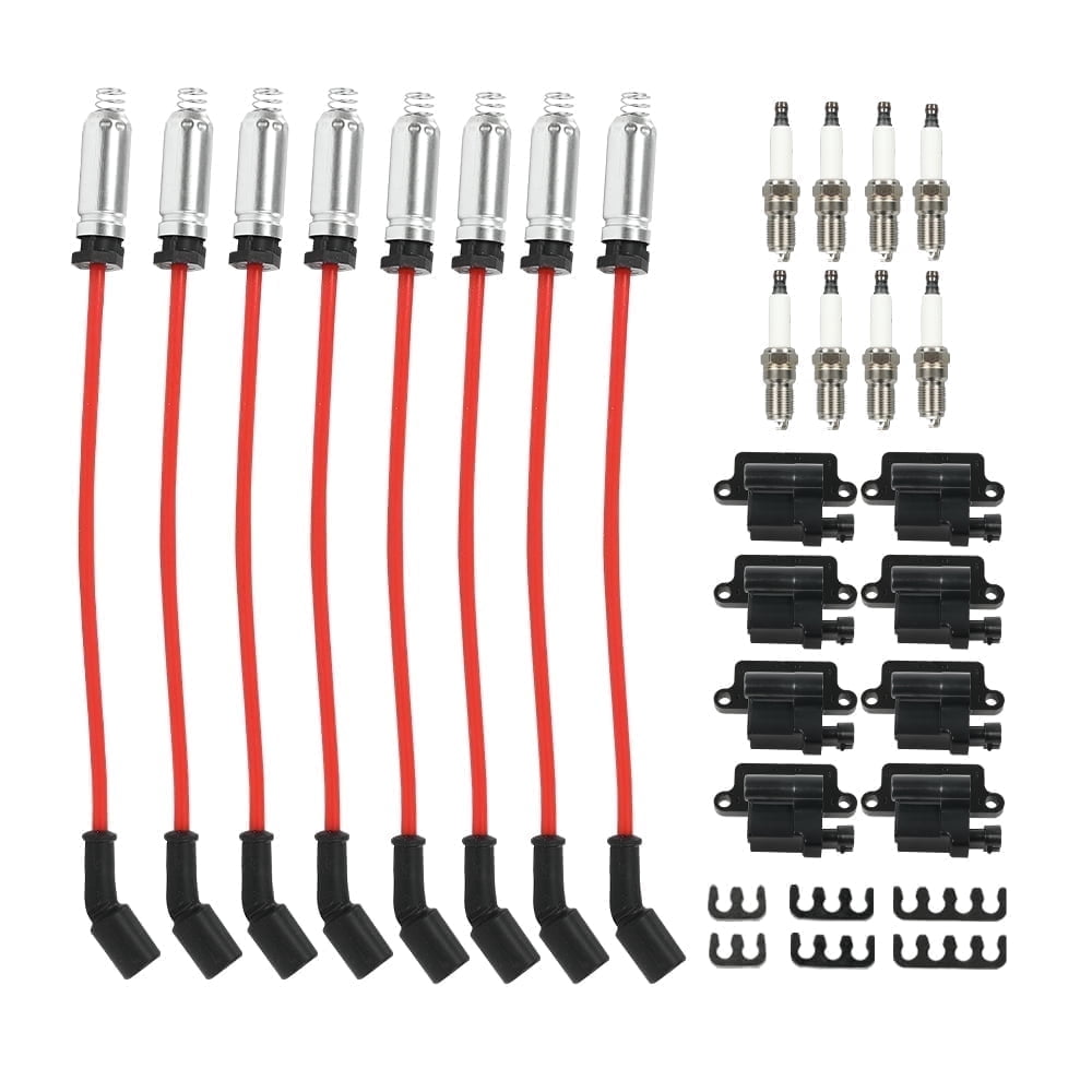 CROSSDESIGN 8 Pack Square Ignition Coil & Spark Plug Wire Fit for Chevy Express Silverado GMC Yukon Savana Sierra 1999-2007