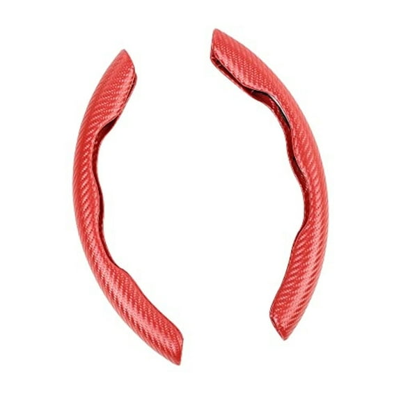 CROSSDESIGN Red Universal 2PCS Carbon Fiber Car Steering Wheel Non-Slip Cover 37-38cm Dia