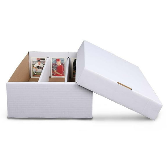 CROSSDESIGN Card Storage Box 3000 Count Corrugated Cardboard Baseball Trading Card Coin Slabs Storage Box White Divider