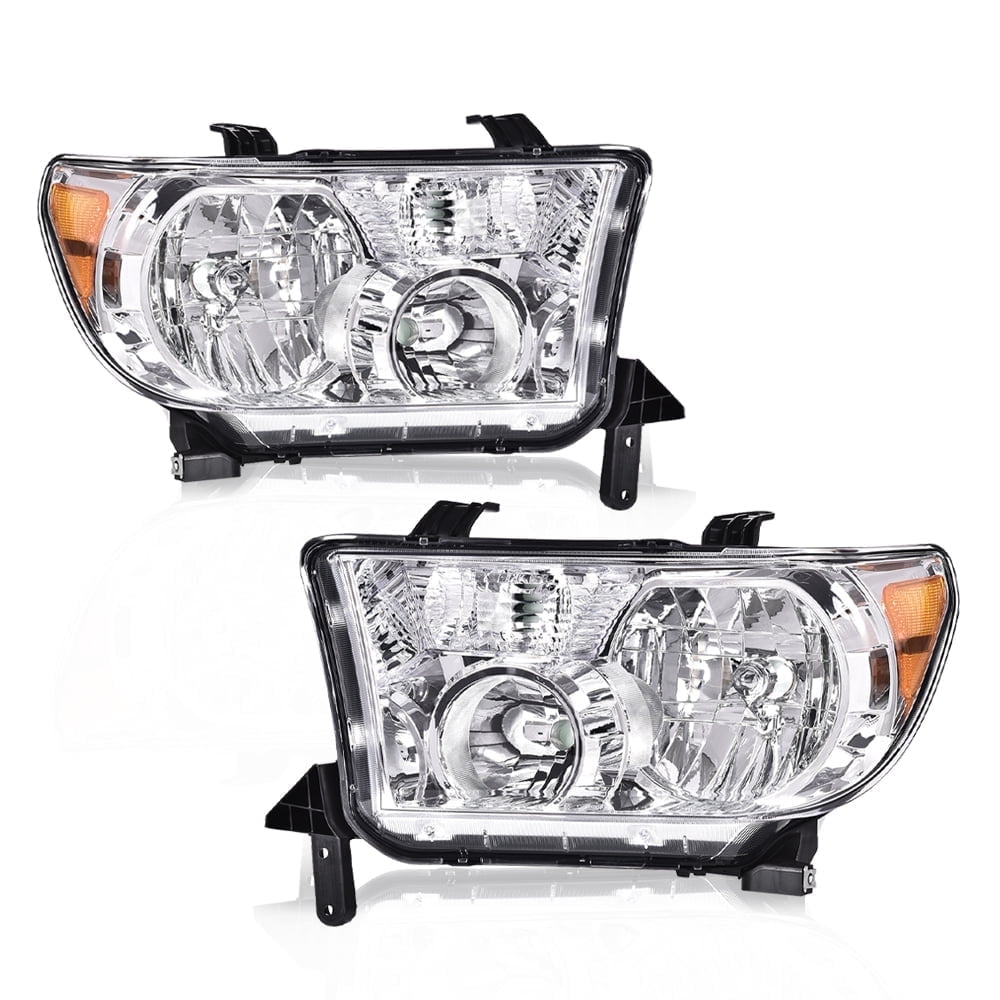 CROSSDESIGN Chrome Headlights Assembly Fit for Toyota Tundra 2007-2013/Sequoia 2008-2017