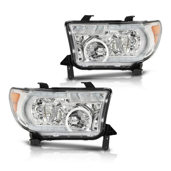 CROSSDESIGN Clear Chrome LED Headlights Left+Right Fit For 07-13 Toyota Tundra 08-17 Sequoia