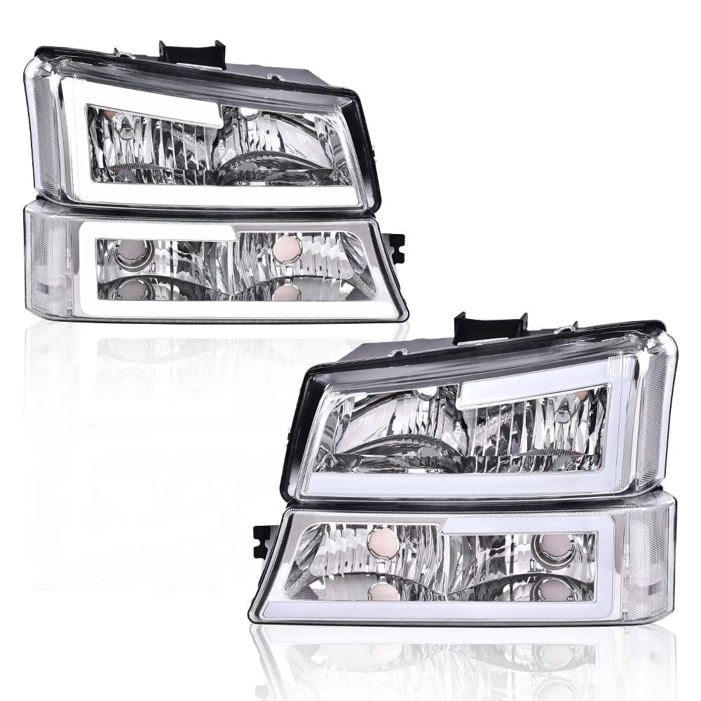 CROSSDESIGN Clear LED DRL Headlights Projector Headlamps Fit for 2003-2007 Chevy Silverado/Avalanche