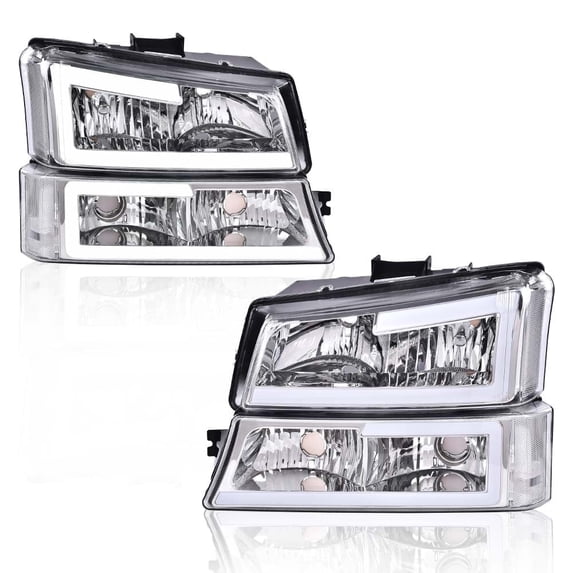 CROSSDESIGN Clear LED DRL Headlights Projector Headlamps Fit for 2003-2007 Chevy Silverado/Avalanche