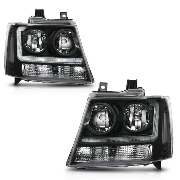 CROSSDESIGN Clear Lens Black Housing Headlights Lamps Fit For 07-14 Chevy Tahoe Suburban
