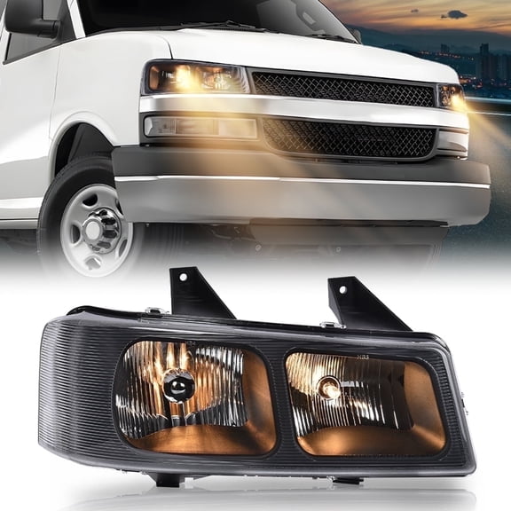 CROSSDESIGN Clear Lens Headlight Right Side Fit for Chevy Express 2003-2019/GMC Savana Van 2003-2019