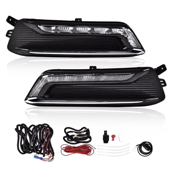 CROSSDESIGN DRL LED Daytime Running Fog Light+Wiring+Switch Kit Fit for Chevy Impala 2014-2019