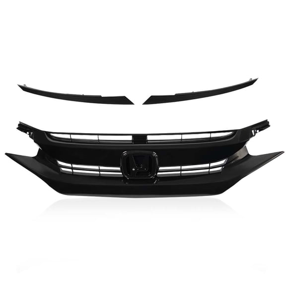 CROSSDESIGN Front Bumper Hood Grille Grill Guards + 2Pcs Eye Lid, Fit for Honda Civic 2016-2018 10th GEN OE Factory Style ABS Plastic Black