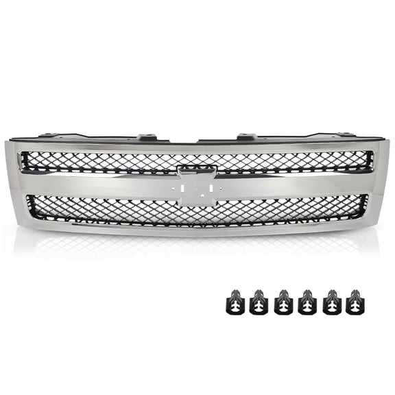 CROSSDESIGN Front Grille Grill Fit for Chevrolet Silverado 1500 2007-2013 Silver