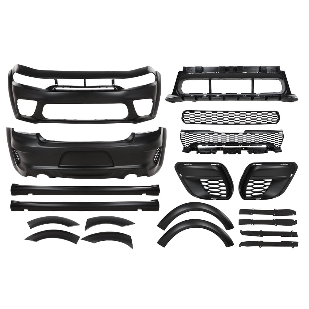 CROSSDESIGN Front Rear Bumper Body Kit Widebody Full Compatible with Dodge Charger SRT Style 2015-2023 Black