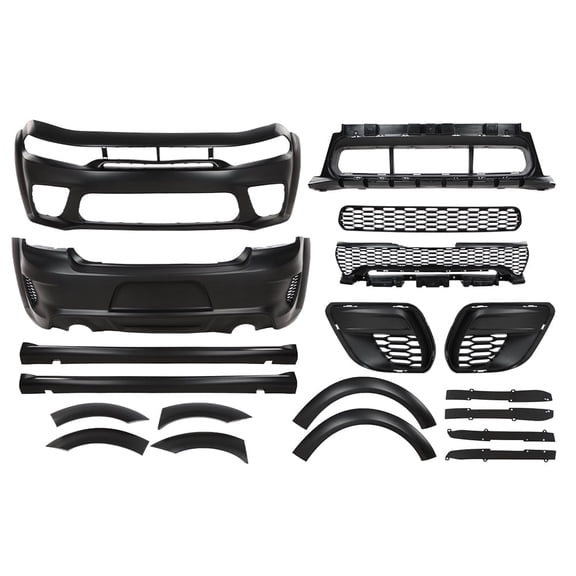 CROSSDESIGN Front Rear Bumper Body Kit Widebody Full Compatible with Dodge Charger SRT Style 2015-2023 Black