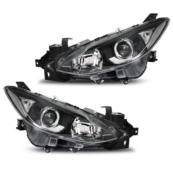 CROSSDESIGN Projector Headlights Assembly Front Headlamp Pair Compatible with Mazda 3 2014-2016 Clear Lens Black Housing Clear Reflector Left & Right