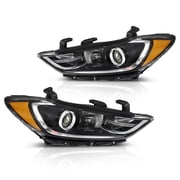 CROSSDESIGN Headlight Assembly Fit for Hyundai Elantra 2017 2018 Headlamps Left & Right Side Clear Lens Black Housing Amber Reflector