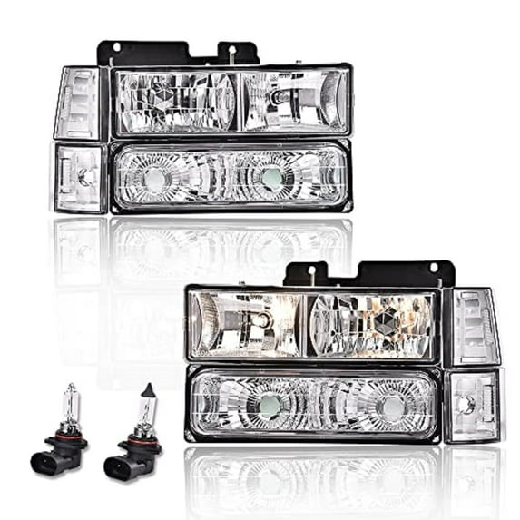CROSSDESIGN Headlights Assembly Fit for GMC C1500 K1500 Yukon 1994-1999/GMC C2500 C3500 K2500 K3504 1994-2000 Headlamps