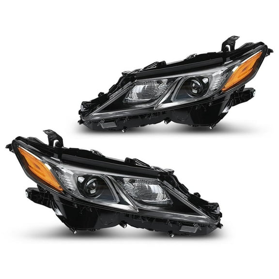 CROSSDESIGN Headlights Assembly Pair Projector Headlamps Chrome Housing Clear Lens Amber Reflector Fit for 2018-2022 Toyota Camry LE SE