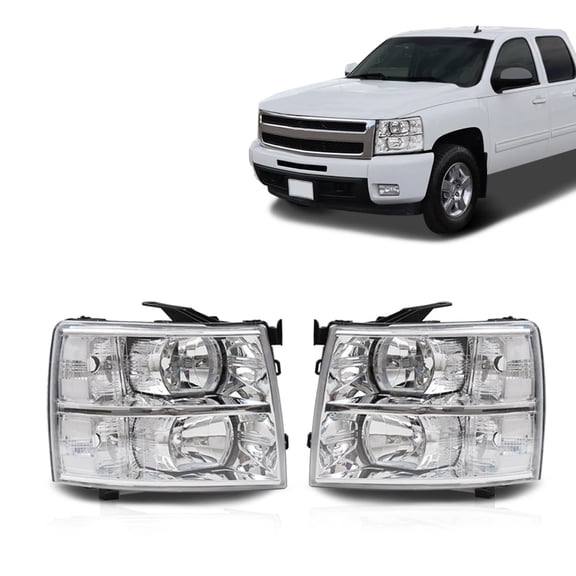 CROSSDESIGN Headlights Clear lens White Housing Clear Reflector Fit for 2007-2014 Chevy Silverado 1500 2500 3500